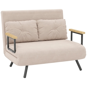 HOMCOM Sofá Cama Convertible 4 en 1 2 Plazas Plegable con Respaldo Ajustable, Almohadas, 102x73x81 cm, Beige Claro