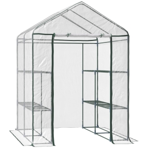 Outsunny Invernadero de Exterior Invernadero de Jardín de 3 Niveles con Estantes Marco de Acero Cubierta de PVC para Cultivo de Plantas Flores Verduras 143x143x195 cm Translúcido y Verde