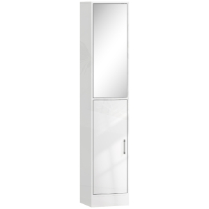 kleankin Tall Bathroom Cabinet with Mirror and Adjustable Shelf - High Gloss White