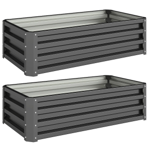 Outsunny Hochbeet Metall 2er-Set, Offener Boden, Für Garten Balkon, 110x50x30cm, Dunkelgrau