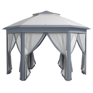 Outsunny Carpa Plegable 4x3,4 m con Doble Techo 6 Mosquiteras Extraíbles y Bolsa de Transporte Anti-UV Gris