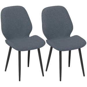 HOMCOM Set 2 Sedie da Pranzo con Schienale Ricurvo, in Tessuto Effetto Lino, Schiuma e Acciaio, 46x56x86 cm, Grigio e Nero