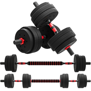 HOMCOM Juego de Mancuernas de 25 kg 4 en 1 de Dumbbell con Barras Conexión y Barra de Extensión Entrenamiento de Fuerza y Levantamiento de Pesas Negro