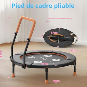 Trampoline pour tout-petits, Anti‑basculement‑Design, pliable, peu encombrant, idéal pour les enfants de 1 à 6 ans, Dimensions 91L x 91l x 81H cm, 91x91x81 cm, Noir