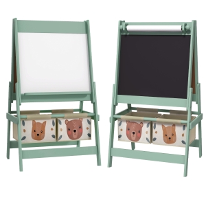 AIYAPLAY 3-in-1 Kinder Ezel met Papierrol, Krijtbord, Whiteboard, Opbergmanden, 54 x 46,5 x 93 cm, Groen