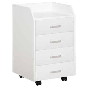 Vinsetto Cajonera de Escritorio con Ruedas, Cajonera de Oficina con 4 Cajones, Archivador Móvil para Estudio, Salón, para Debajo del Escritorio, 40x36x65 cm, Blanco
