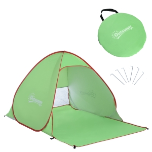 Outsunny Abri de plage tente de plage pliable Pop-up automatique instantané protection UV fenêtre arrière grand tapis de sol vert rouge