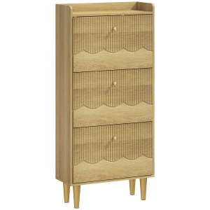 HOMCOM Meuble à chaussures 18 paires, armoire à chaussures étroite, 3 tiroirs rabattables étagères réglables, 60x24x128cm, chêne