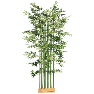 HOMCOM Bambú Artificial con Maceta de Madera Planta Artificial de Decoración para Interior 35x10x180 cm Verde