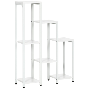 Outsunny Bloemenstandaard, Plantenstandaard, 7 Niveaus, voor Binnen- en Buitengebruik, Staal, wit, 65 x 23 x 94,5 cm