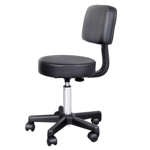 HOMCOM Sgabello con Schienale da Salone Sedia Girevole in Finta Pelle Altezza Regolabile Nero