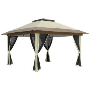 Outsunny Cenador Plegable 3,6x3,6 m con Laterales de Malla UPF50+ Altura Ajustable Bolsa con Ruedas y Bolsas de Arena Crema