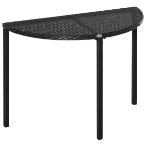 Outsunny balkontafel tuintafel tuintafel halfrond poly-rotan + metaal zwart 100 x 50 x 74 cm
