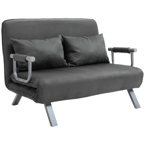 HOMCOM Canapea Pat 2 Locuri din Imitatie de Piele și Oțel cu Spătar Reglabil în 5 Poziții, 105x80x78 cm, Gri