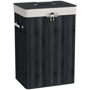HOMCOM Cesto para la Ropa Sucia Plegable con Tapa Cubo para la Colada Rectangular con Asas 40x30x60 cm Negro