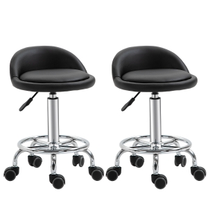 HOMCOM Verrijdbare kruk met rugleuning 57-72 cm hoogte verstelbaar draaikruk voor kantoor salon massage