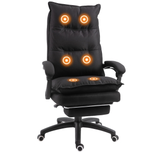Vinsetto Fauteuil de bureau massant, chaise de bureau, chaise ergonomique avec hauteur réglable, dossier inclinable, repose-pied intégré et télécommande filaire, pivotant à 360°, toile de lin noir