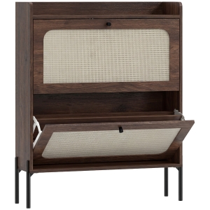 HOMCOM Sapateira 16 Pares, 2 Gavetas, Portas em Vime e Prateleiras Ajustáveis, 80x23,7x99,5cm, Marrom Escuro