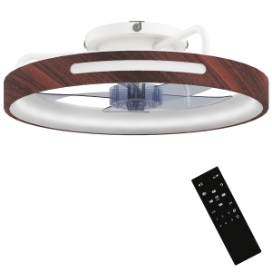 HOMCOM Ventilador de Techo con Luz LED 40 W Motor DC Reversible Mando a Distancia 6 Velocidades 3 Colores Temporizador Teca