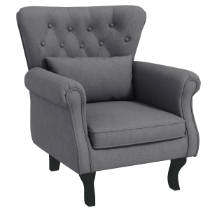 HOMCOM Poltrona da Salotto Vintage in Tessuto con Cuscino Lombare e Imbottitura, Grigio Scuro