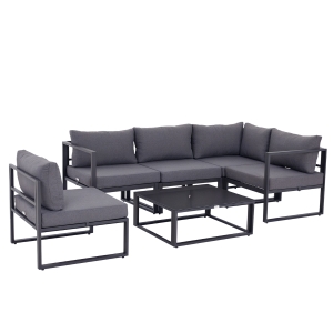 Outsunny Ensemble salon de jardin d'angle design contemporain style yachting 5 places modulable avec coussins et table basse aluminium gris