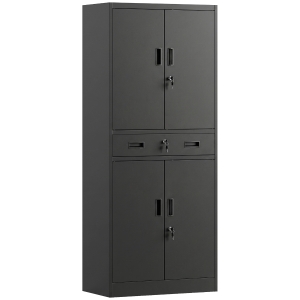 HOMCOM Metalen kast 180 cm, gereedschapskast met afsluitbare deuren, lade en verstelbare planken, zwart