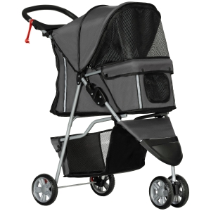 PawHut Ruimtebesparende honden- & kattenbuggy tot 10 kg, 75 x 45 x 97 cm, in Donkergrijs met opbergopties