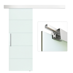 HOMCOM Porta Scorrevole in Vetro Smerigliato e Satinato con Binario e Maniglia per Bagno Cucina 210cm