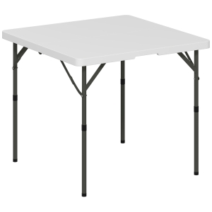 Outsunny Masă de Camping Pliabilă cu 2 Înălțimi Reglabile, din HDPE și Metal, 86x86x74 cm, Alb