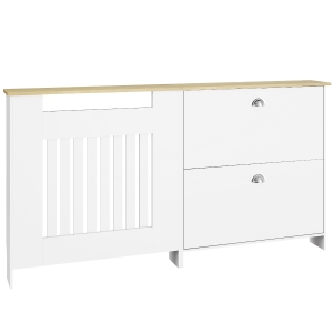 HOMCOM Cubre Radiadores con Zapatero Cubierta para Radiador con 2 Cajones Abatibles 152x19x81 cm Blanco