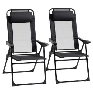 Outsunny Set van 2 Opvouwbare Ligstoelen, Weerbestendig, 5-voudig Verstelbare Rugleuning, Metalen Frame, Zwart
