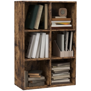 HOMCOM Librería de 3 Niveles Estantería para Libros con 6 Cubos de Almacenaje para Estudio 65,5x30x97,5 cm Marrón Rústico