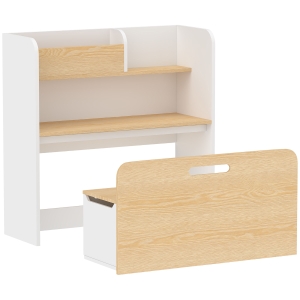 AIYAPLAY Kindertafel met bank, 5-in-1 kinderzitgroep met boekenrek en opbergbox, verrijdbare opbergbank, 3-8 jaar