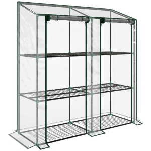 Outsunny minikas, 3 niveaus, 6 draadplanken, 2 openingen, folie, Transparant