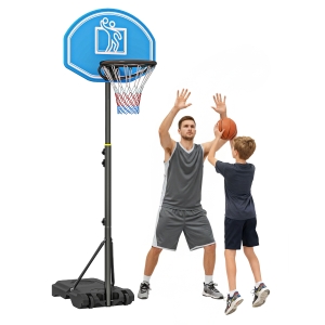 HOMCOM Canasta de Baloncesto para Exterior Altura Ajustable 160-210 cm con Ruedas y Base Rellenable 76x48x254 cm Negro
