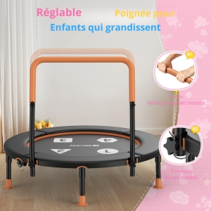 Trampoline pour tout-petits, Anti‑basculement‑Design, pliable, peu encombrant, idéal pour les enfants de 1 à 6 ans, Dimensions 91L x 91l x 81H cm, 91x91x81 cm, Noir