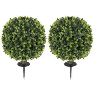 HOMCOM Set van 2 Kunstplanten, Kunstmatige Buxusbollen met Grondspies, voor Binnen en Buiten, UV-bestendig, Groen