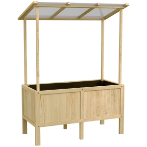 Outsunny Houten verhoogde plantenbak met dak, afwateringsgaten, voering van vliesdoek, weerbestendig, sparrenhout, 110x60x152 cm