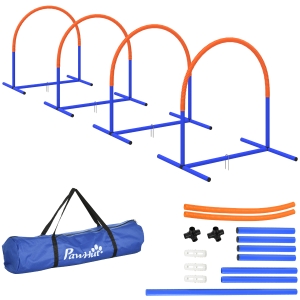 PawHut Agility-Set voor Honden, Beginnende Hondentraining, 4 Bogen met Draagtas, Blauw+Oranje, 88 x 64 x 95 cm
