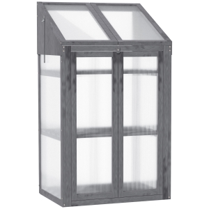 Outsunny Kweekbak Kleine Houten Kas met Ramen Dubbele Deur 3 Planken 70x50x120 Tuin Grijs
