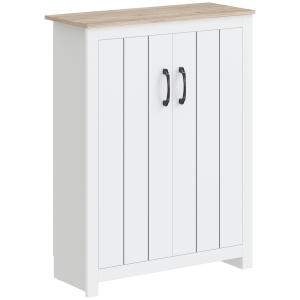 HOMCOM Sapateira 4 Níveis 12 Pares Armário para Sapatos 2 Portas e Prateleiras Ajustáveis 80x32,8x105 cm Carvalho e Branco