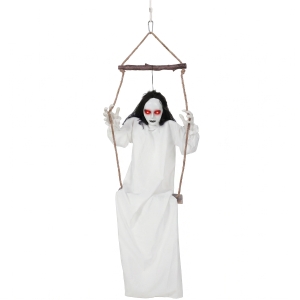 HOMCOM 170cm Animated Hanging Swing Ghost Halloween Decoration, Sound Touch Activated Ghost Halloween Animatronic