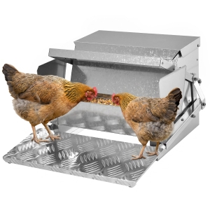 PawHut 11.5KG Automatic Chicken Poultry Feeder Rat Proof Treadle Self Opening with Galvanized Steel and Aluminium