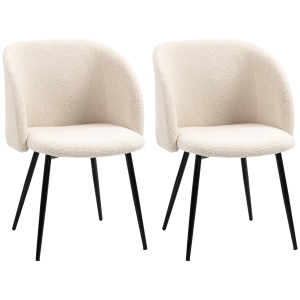 HOMCOM Lot de 2 chaises de salle à manger avec dossier en tissu effet laine boucleé pieds en acier 55 x 62 x 80 cm beige noir