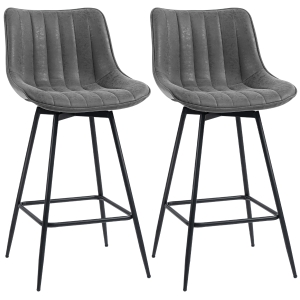 HOMCOM Set of 2 PU Leather Swivel Bar Stools - Grey
