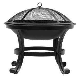 Outsunny Braseiro de Exterior de Aço com Tampa Protetora e Atiçador para Fogueiras na Varanda Campismo Ø55x50 cm Preto
