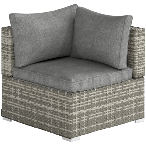 Outsunny Outdoor PE Rattan Corner Sofa, Garden Wicker Furniture Single Sofa Chair w/ Cushions, Light Grey