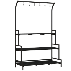 Outsunny Bloemenstandaard, 3 niveaus, 6 haken, voor binnen en buiten, metalen frame, 170H x 110L x 50B cm, zwart
