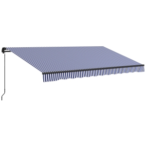 Outsunny Terraszonnescherm - Zonnescherm voor terras, inclusief handkruk, weerbestendig, 365 cm x 300 cm, Blauw + Wit