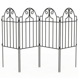 Outsunny Conjunto de 4 Cercas de Jardim Metálicas 125x57 cm com Design Arqueado Resistente e Fácil de Instalar para Pátio Relva Preto